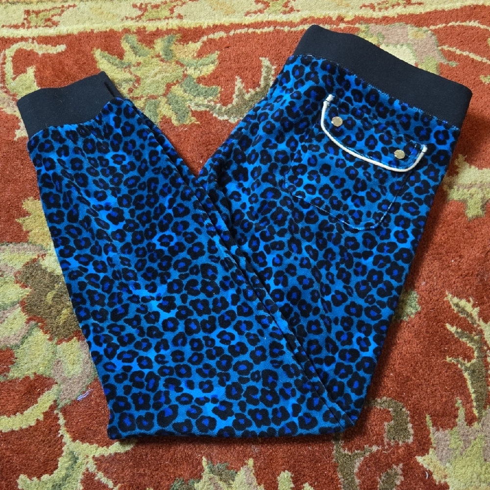 Vintage JUICY COUTURE Velour Blue Leopard Print Joggers